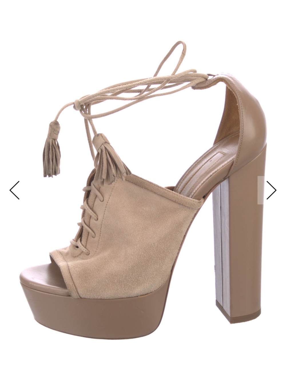 Aquazurra suede tassel accents lace up sandals heel